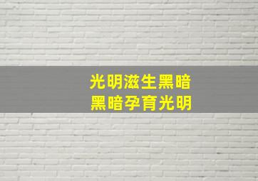 光明滋生黑暗 黑暗孕育光明